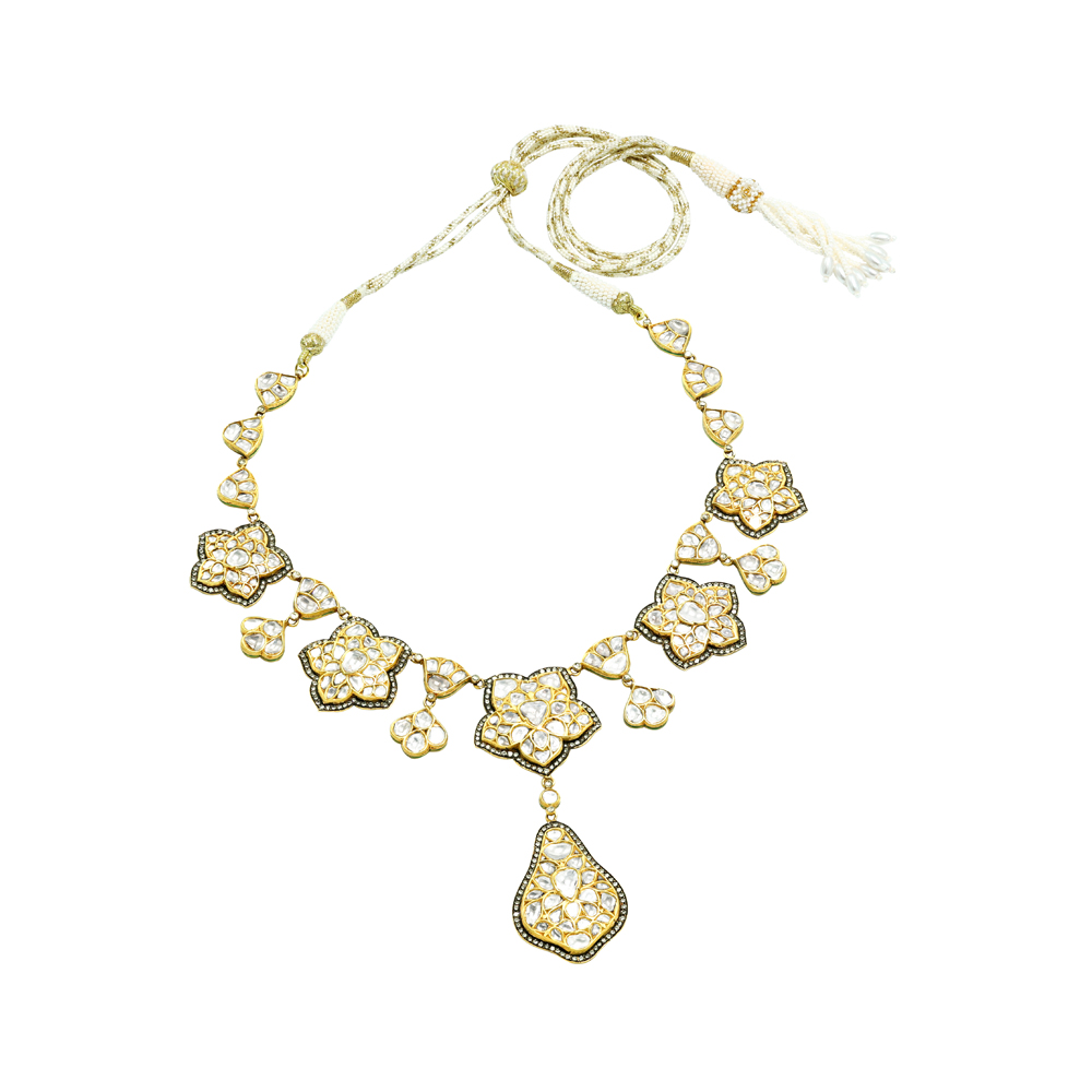 Victorian-Style Polki Necklace with Teardrop Pendant